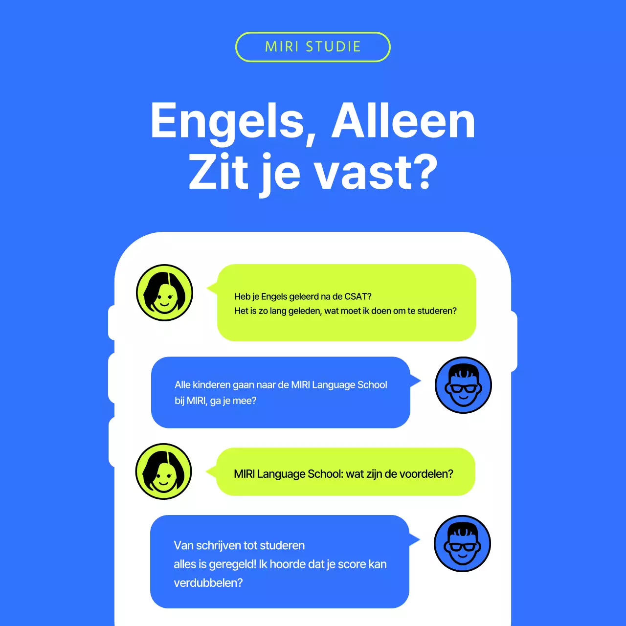 Een eenvoudige schoolprospectus in limoengroen en blauw