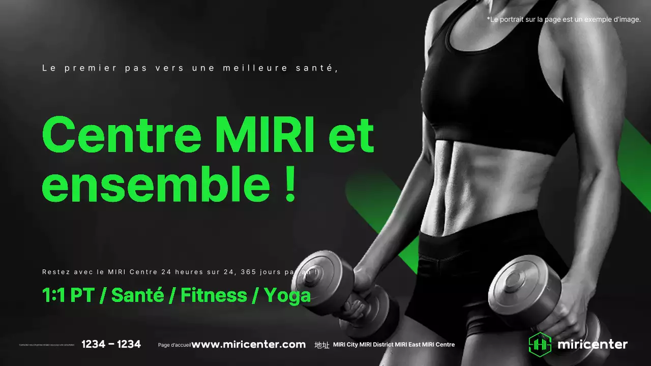 Faites la promotion de votre salle de sport avec des accents noirs et verts.