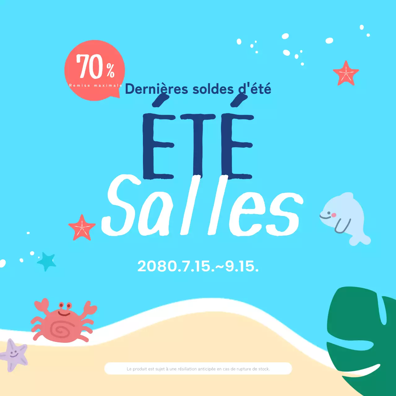 De jolies annonces de réduction pour l'été en bleu clair.