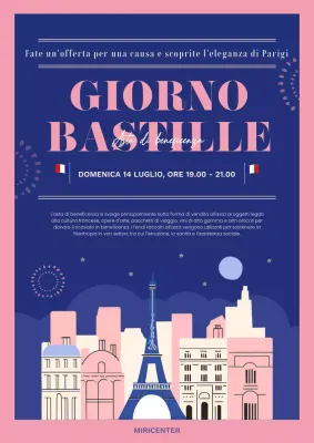 Promuovete un'asta di beneficenza moderna per la Giornata della Rivoluzione Francese, in blu navy e rosa.
