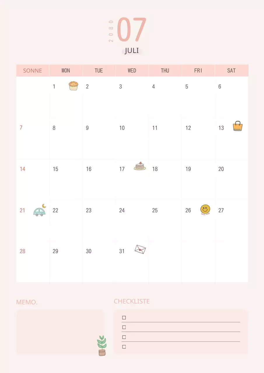 Hübscher Kalender in Rosa und Weiß.