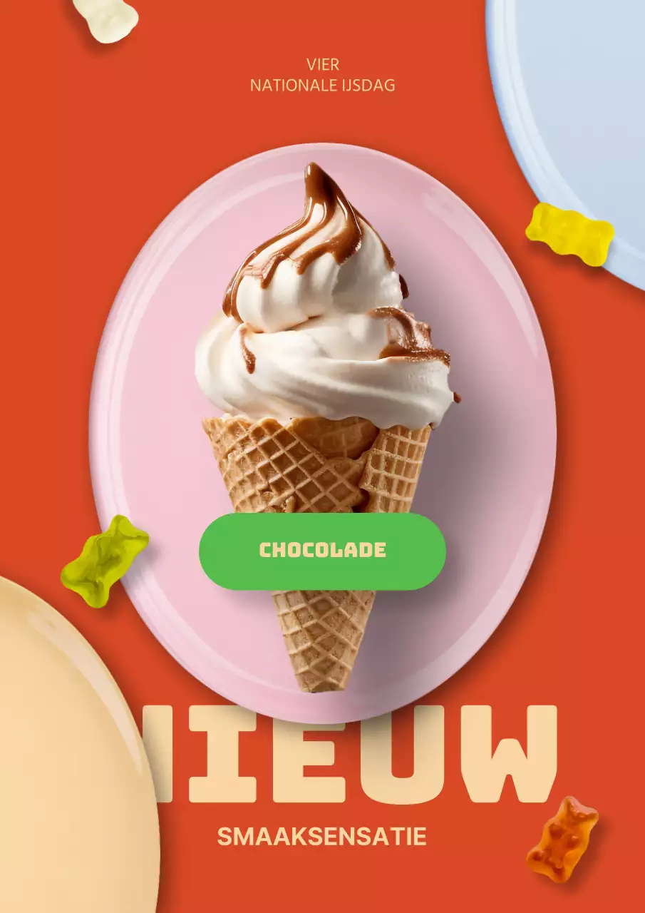 Een nieuw ijsmenu promoten met moderne rode en beige kleuren