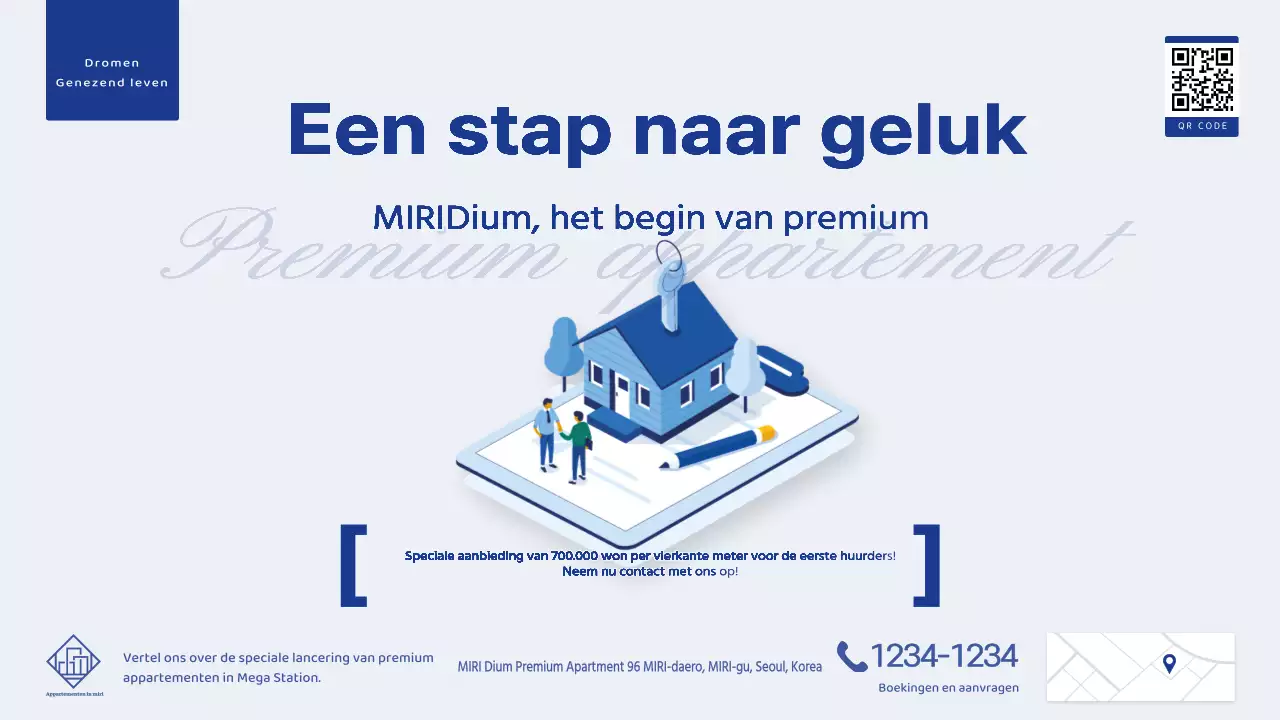 Modern appartement te koop in wit en marineblauw