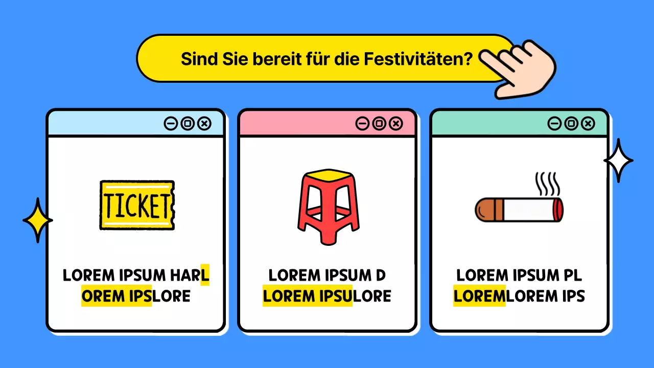 Ankündigung eines kitschigen Sommerfestivals in Blau