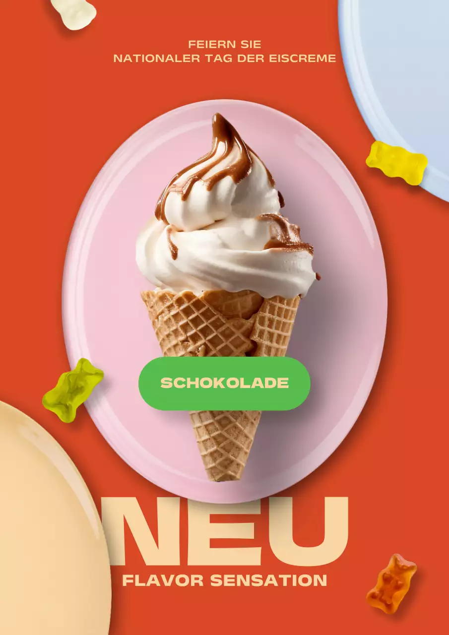 Werbung für eine neue Eiskarte mit modernen roten und beigen Farben