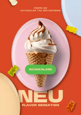 Werbung für eine neue Eiskarte mit modernen roten und beigen Farben