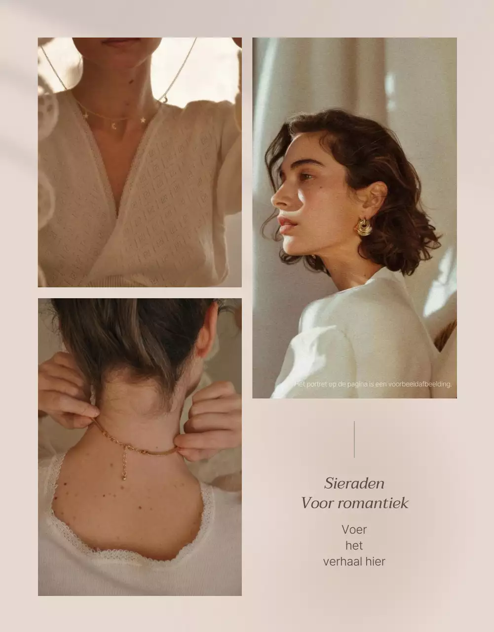 Promoot je pagina met een trendy fotolay-out voor sieraden in bruin en beige