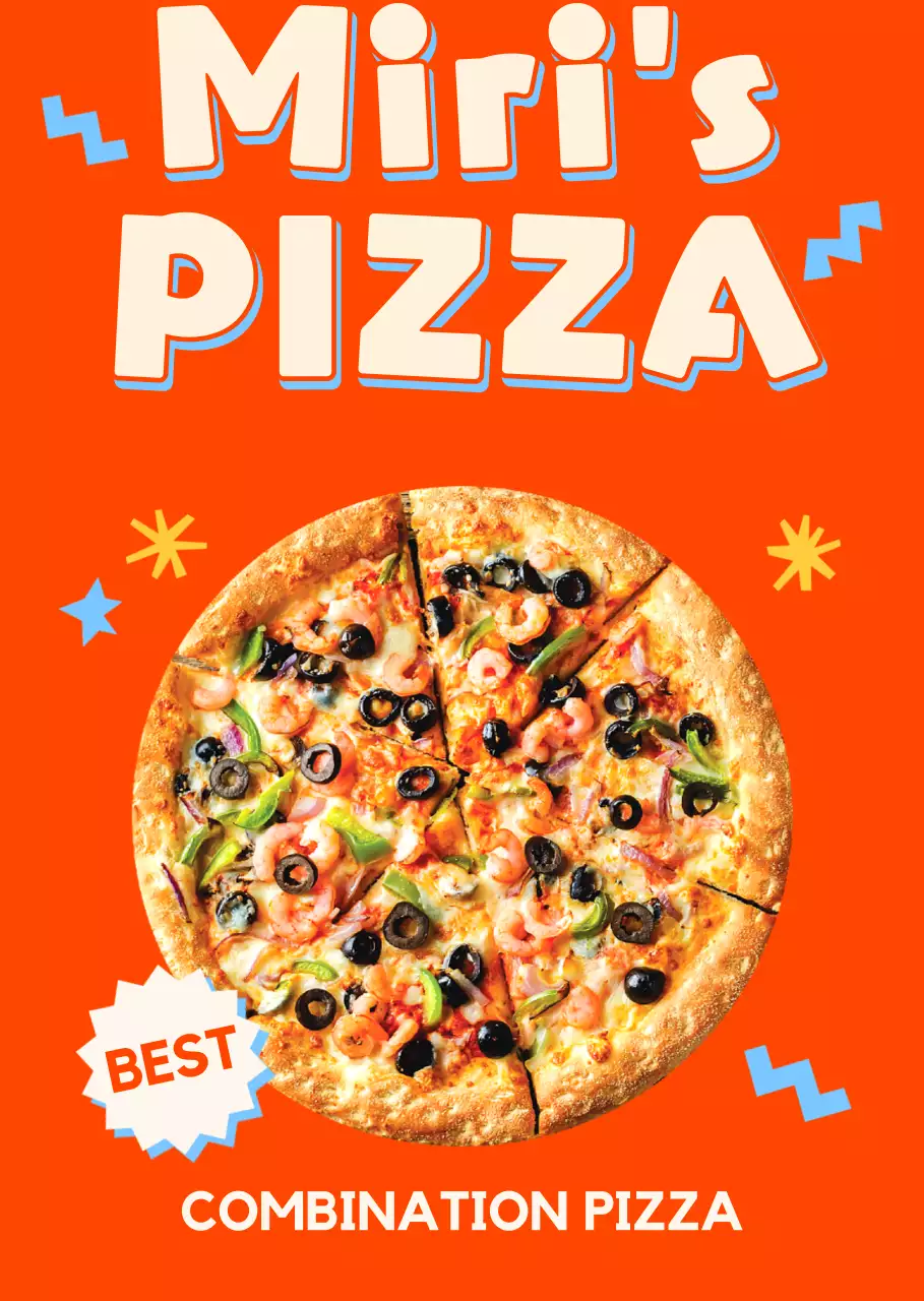 Three-dimensional pizza poster with a pop design