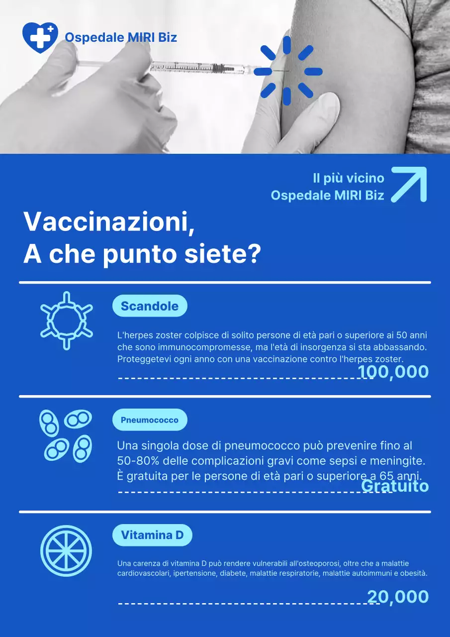 Vaccinazioni ospedaliere su uno sfondo blu pulito