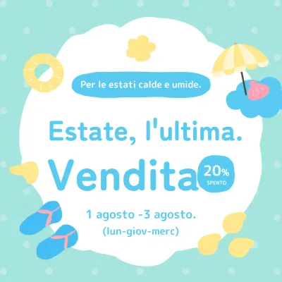 Annuncio di un delizioso sconto estivo nei colori azzurro e menta.