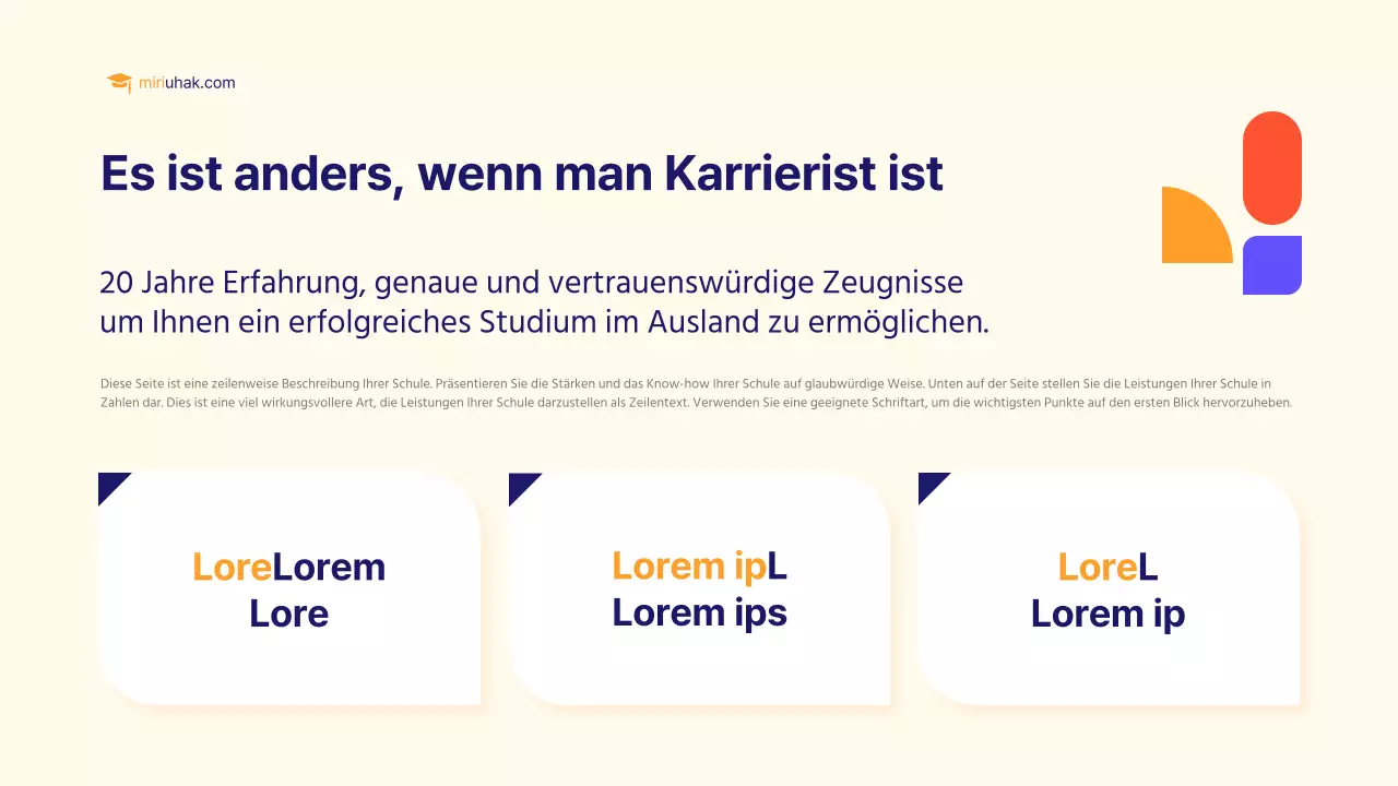 Ein einfacher gelb-orangefarbener Prospekt für ein Auslandsstudium