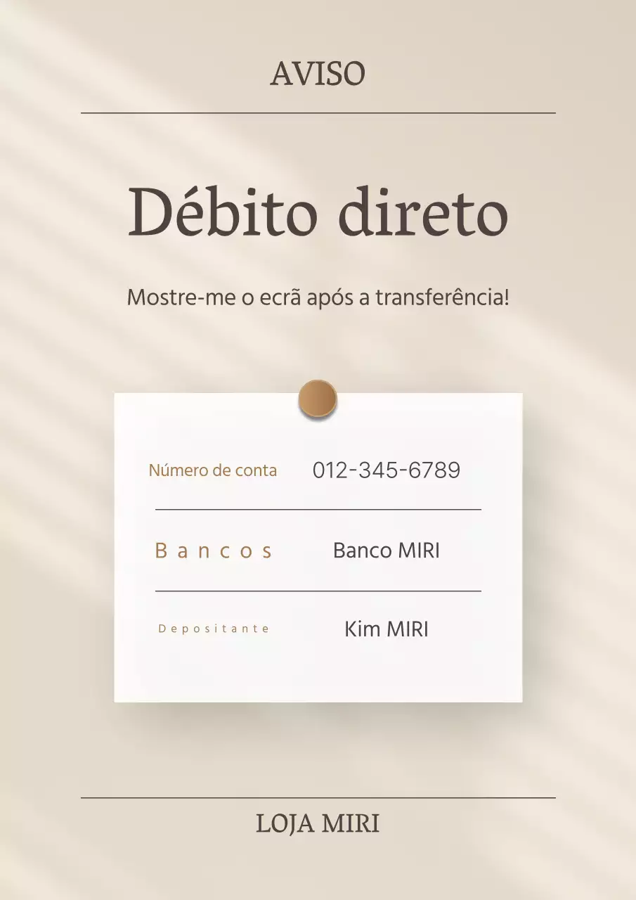 Um anúncio simples de depósito direto em bege e marfim
