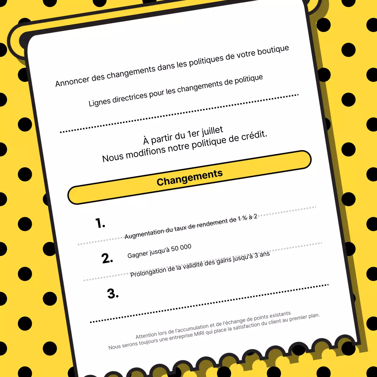 Nous annonçons une modification de nos politiques d'achat jaunes et noires.