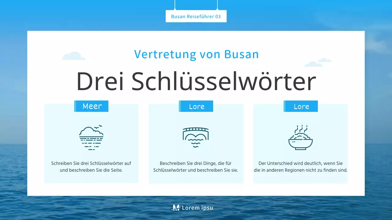 Ein einfacher blau-weißer Reiseführer für Busan