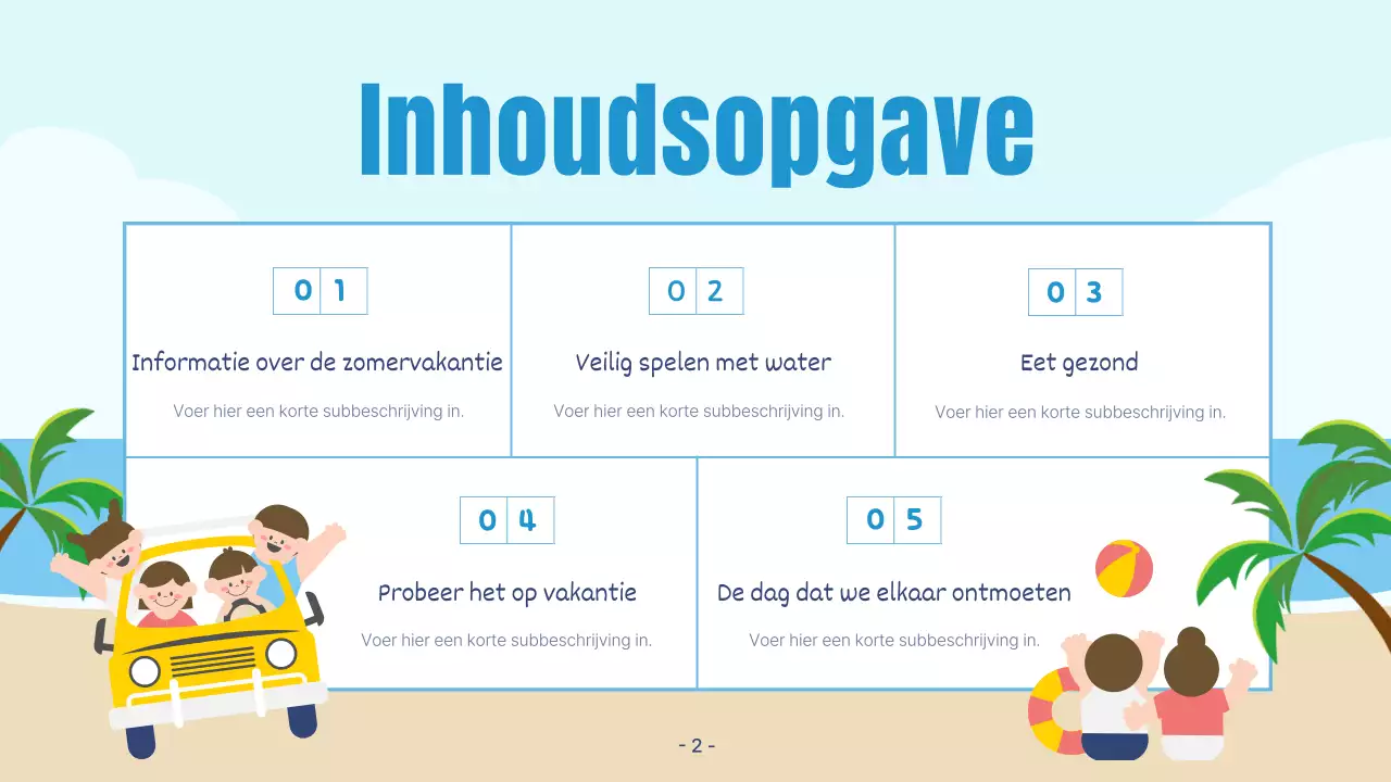 Een mooie blauw-beige zomervakantiepresentatie