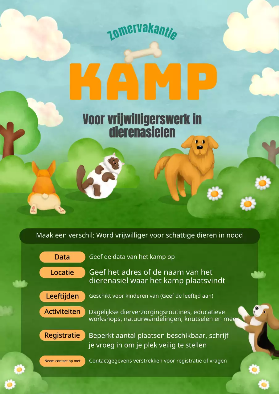 De groene en oranje zomerkampen bij het Animal Care Centre promoten