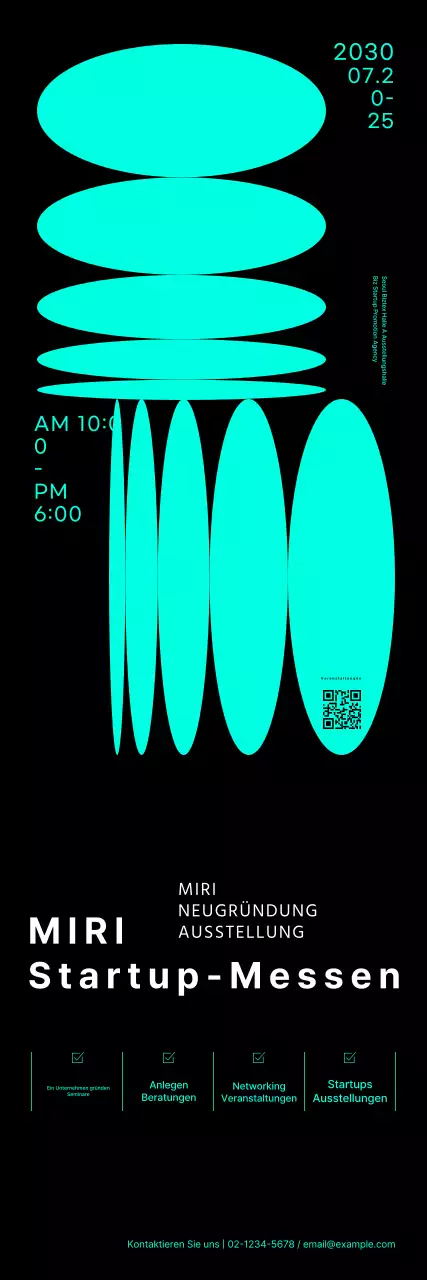 Startup-Messe-Banner mit Neon-Grafiken