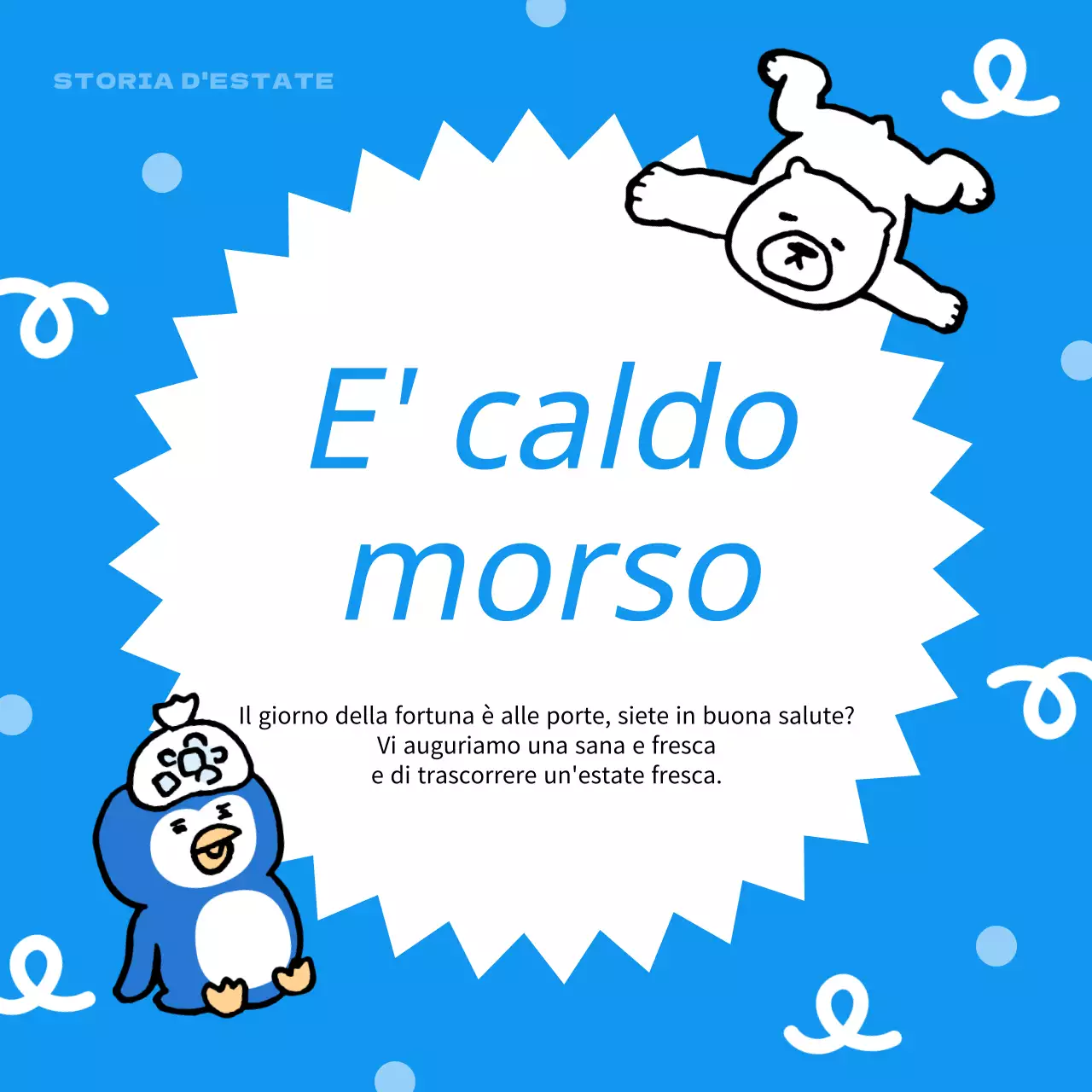 Un bel biglietto d'auguri estivo in blu e bianco