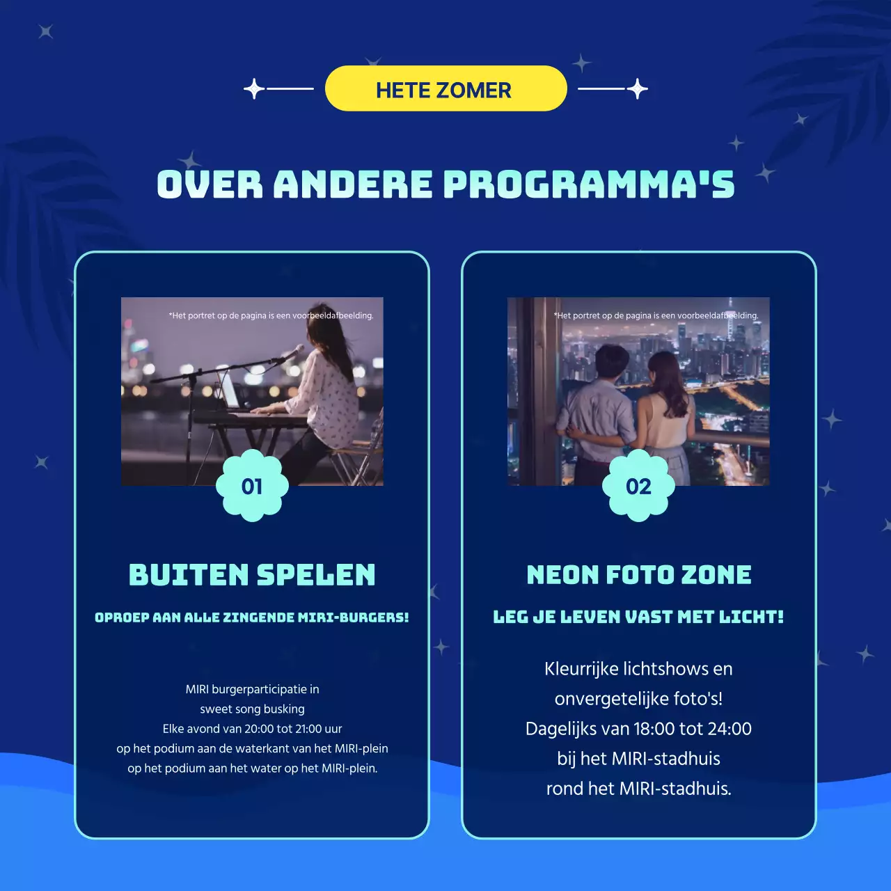 Promoot vakantiefeesten met vleugjes marineblauw en geel