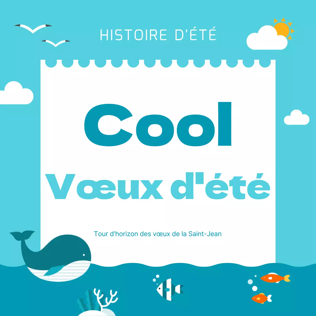 Une jolie carte de vœux estivale en bleu clair et blanc