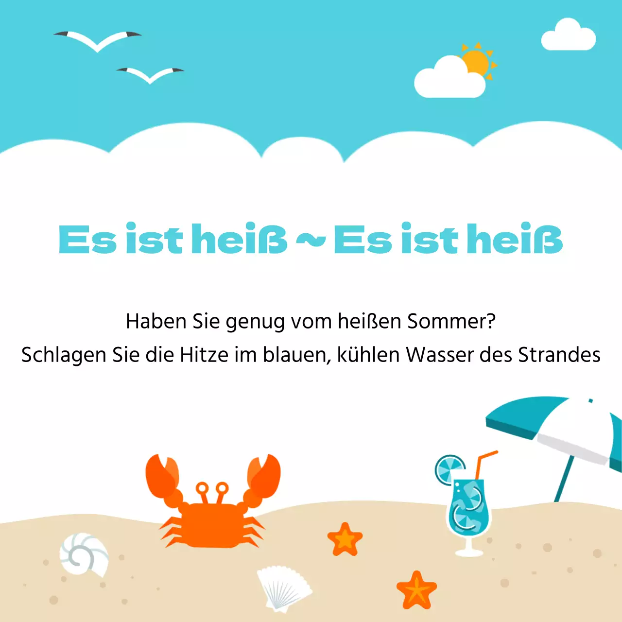 Eine hübsche Sommer-Grußkarte in Hellblau und Weiß