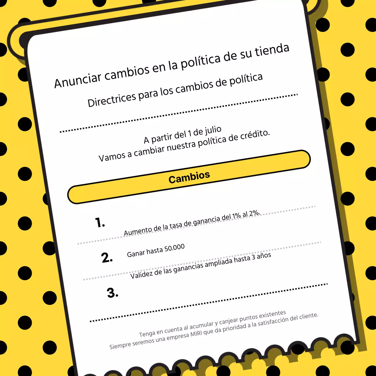 Anunciamos un cambio en nuestra sencilla política de tiendas amarillas y negras