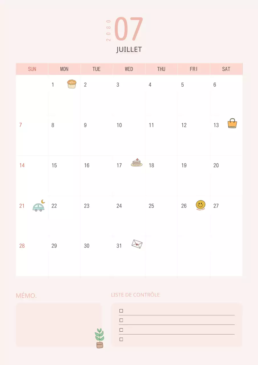 Joli calendrier rose et blanc.