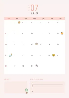 Joli calendrier rose et blanc.