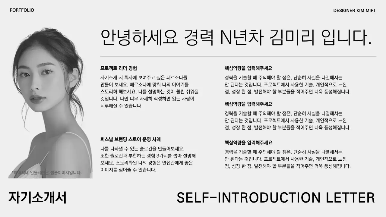 검정과 흰색의 기본적인 경력직 포트폴리오