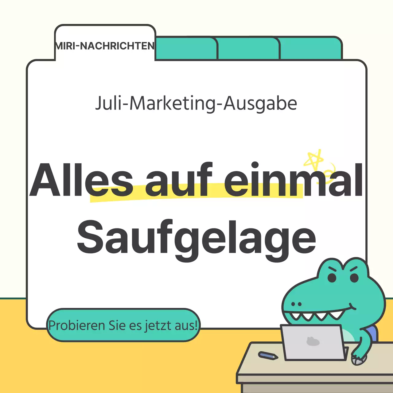 Eine kitschige gelbe und mintfarbene Marketing-Kurzmeldung der Woche