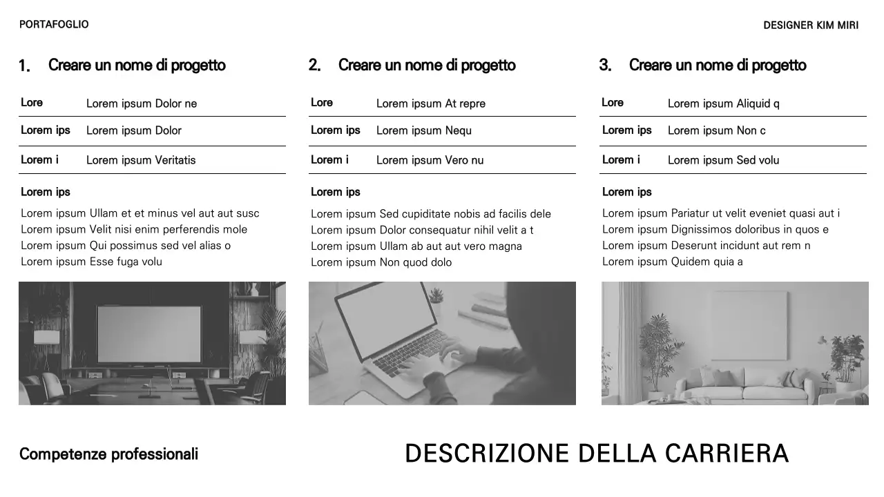 Un portfolio di carriera di base in bianco e nero