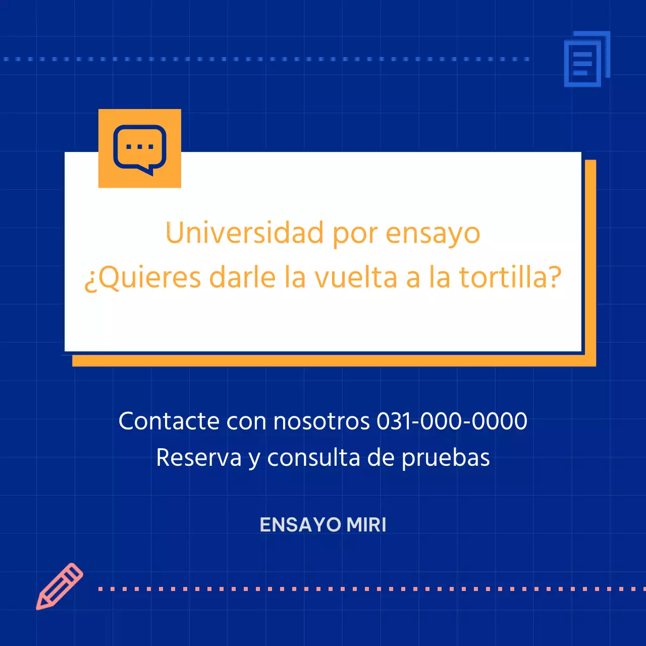 Promover ensayos de admisión terciaria azules y sencillos