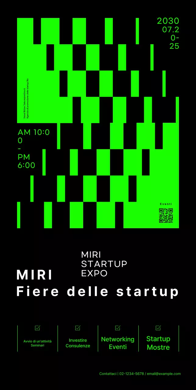 Striscione fieristico per startup con grafica di forme al neon