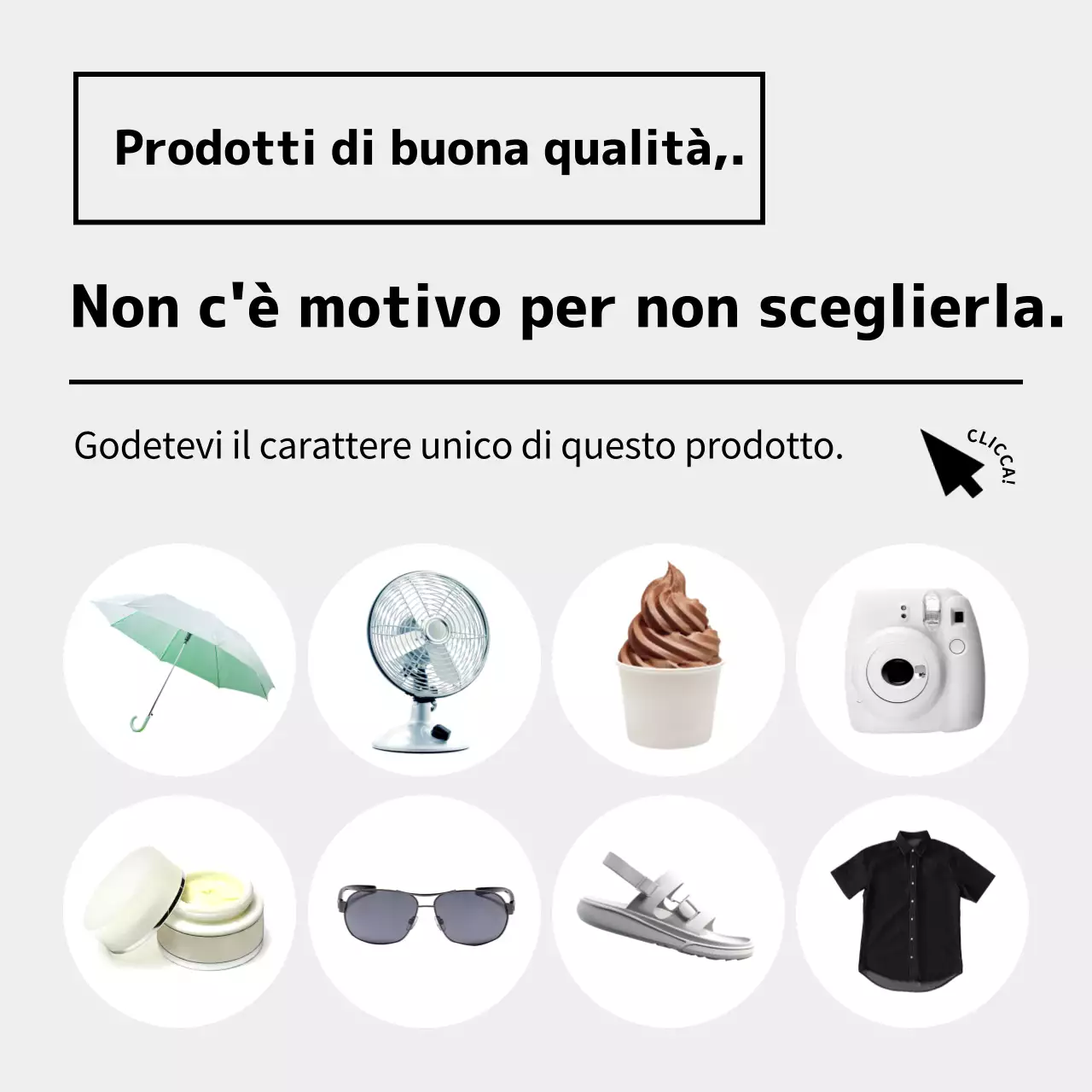 PR estiva minimalista in bianco e grigio.