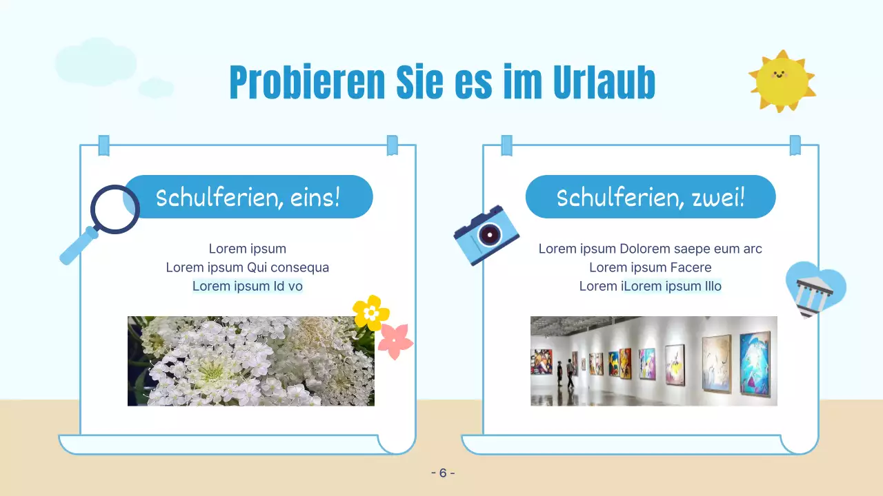 Eine hübsche Präsentation in Blau und Beige für den Sommerurlaub