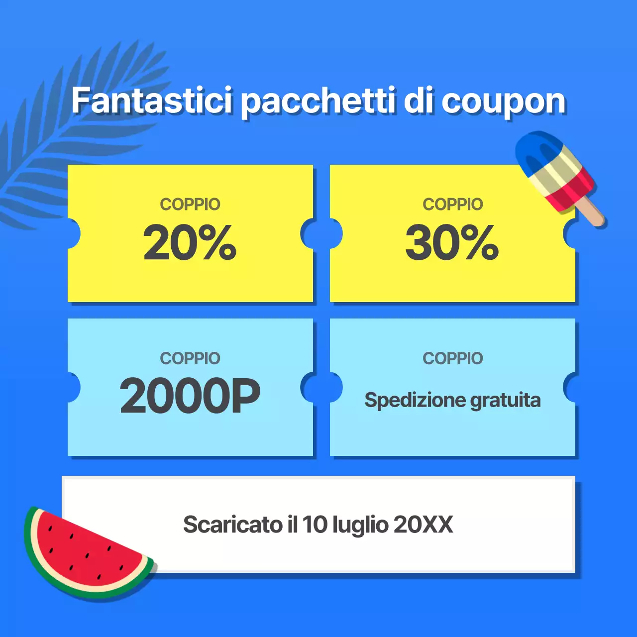 Promuovere un evento estivo tropicale in blu e giallo