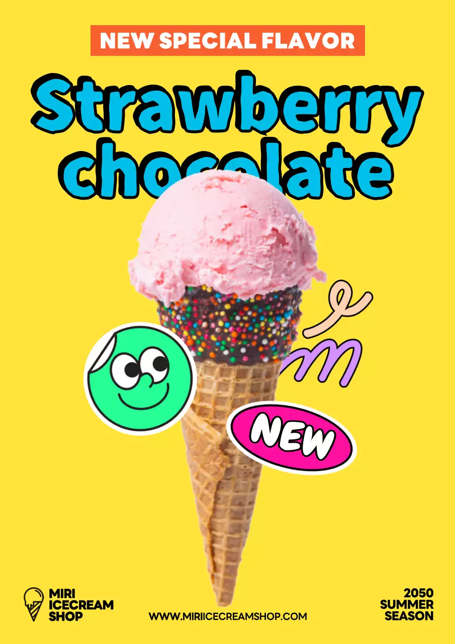 Yellow Trendy Ice Cream Promotion Poster
