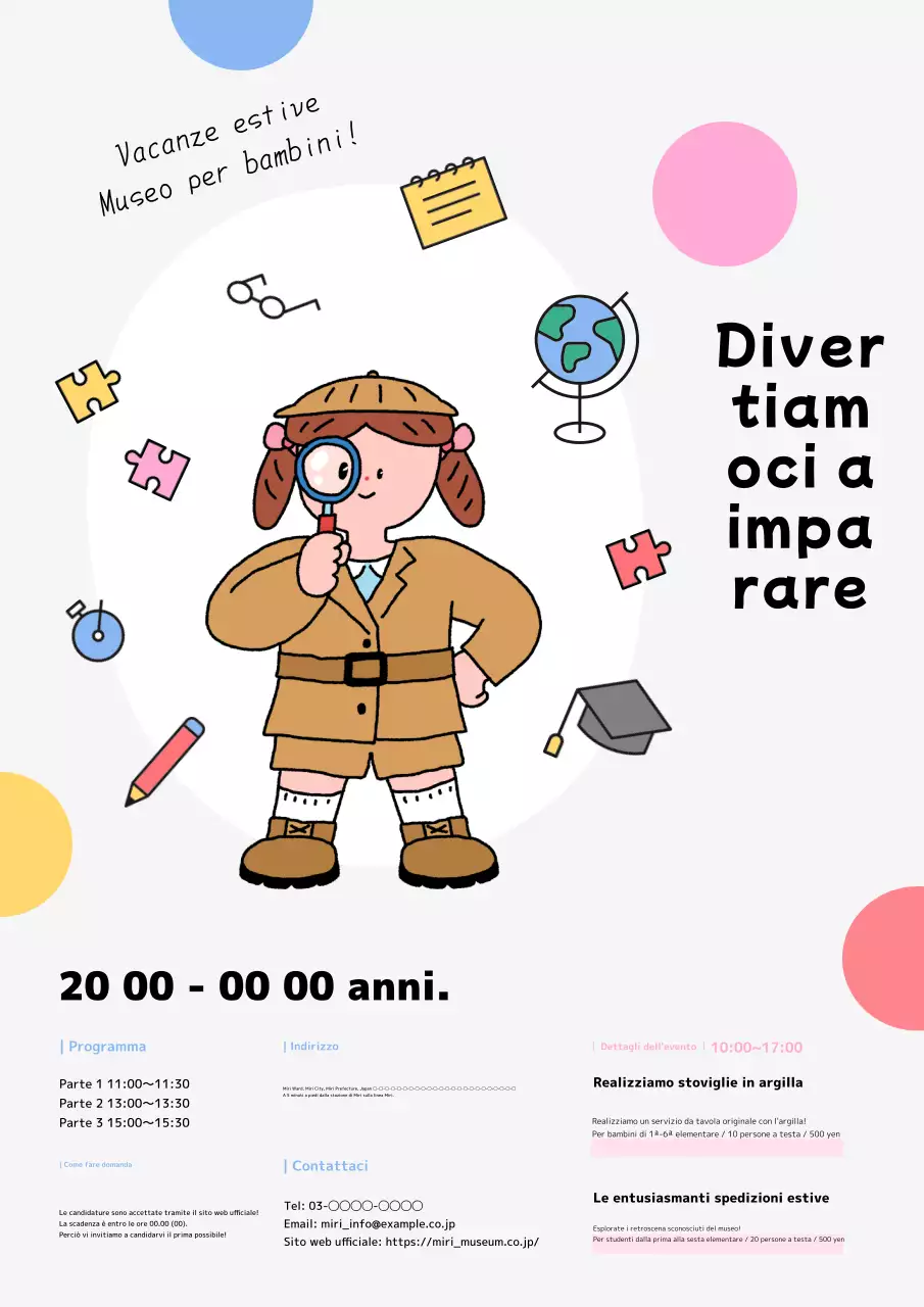 Pubblicità per un evento per bambini di colore rosa e azzurro.