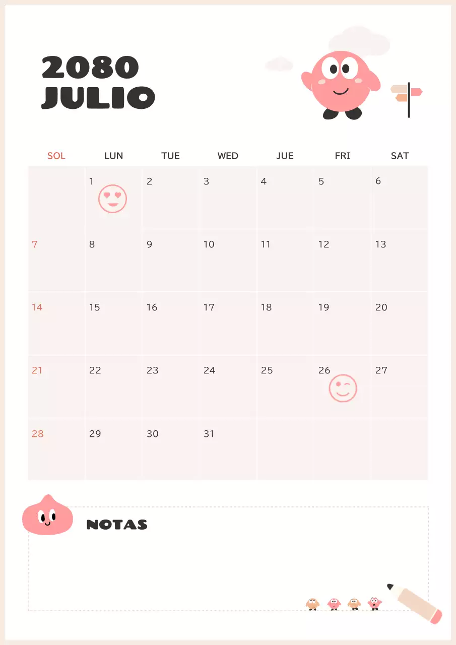 Bonito calendario rosa y blanco.