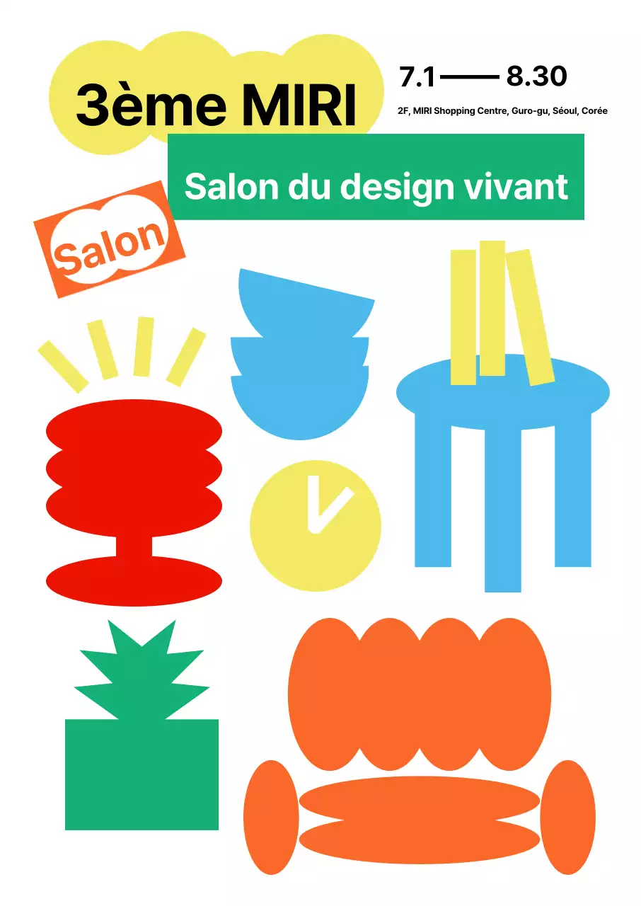 Salon du design vivant avec des meubles au graphisme simple