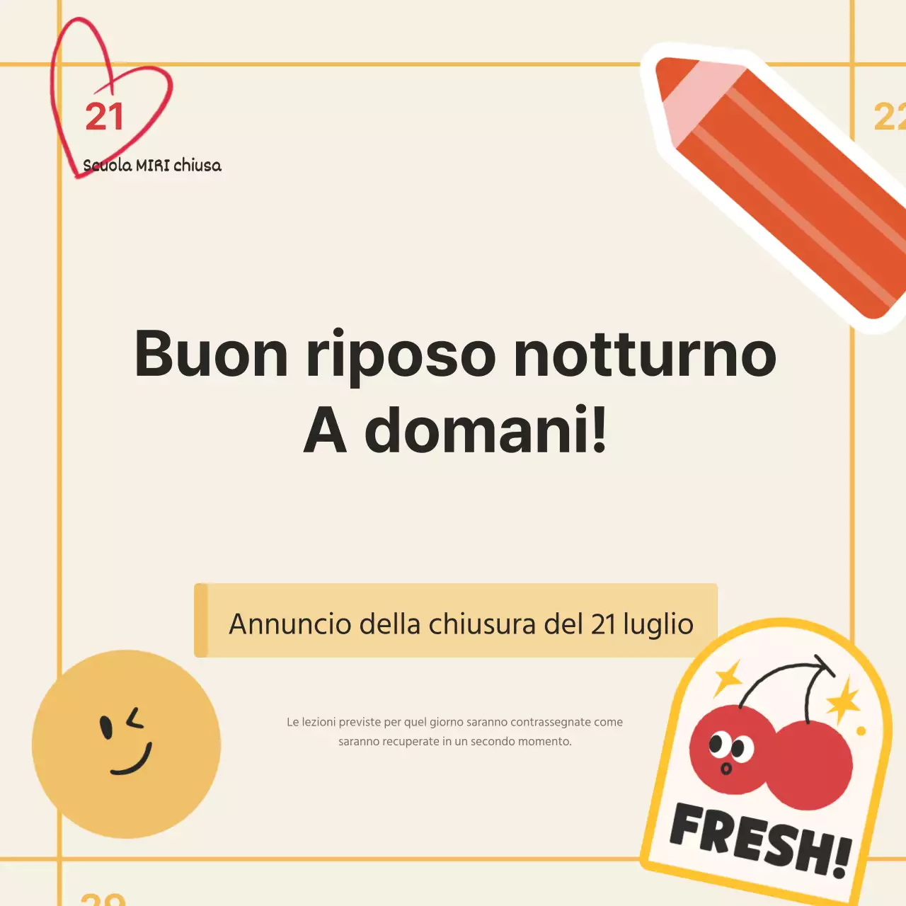 Simpatici annunci di chiusura della scuola in arancione e giallo