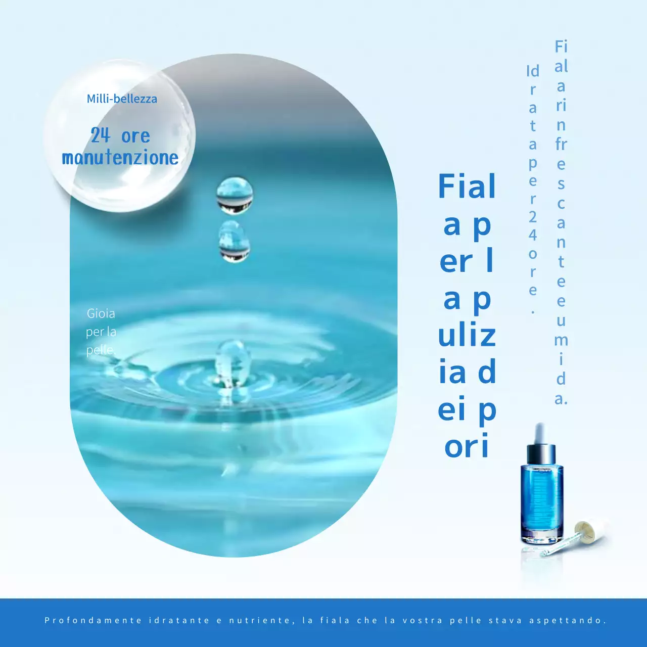 Semplice pubblicità di cosmetici in fiale blu e azzurre.