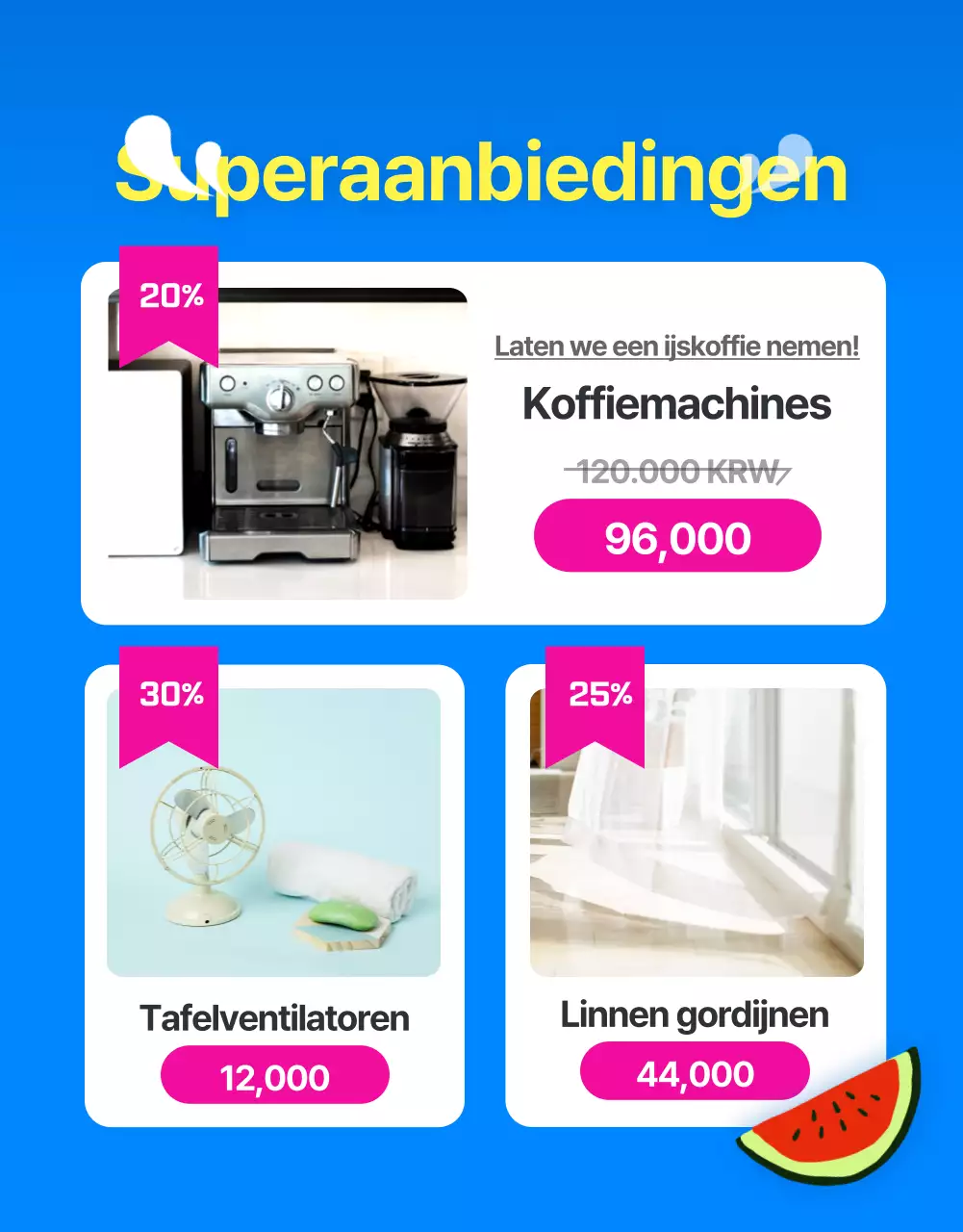 Zomeradvertentie in tropische stijl in blauw en geel