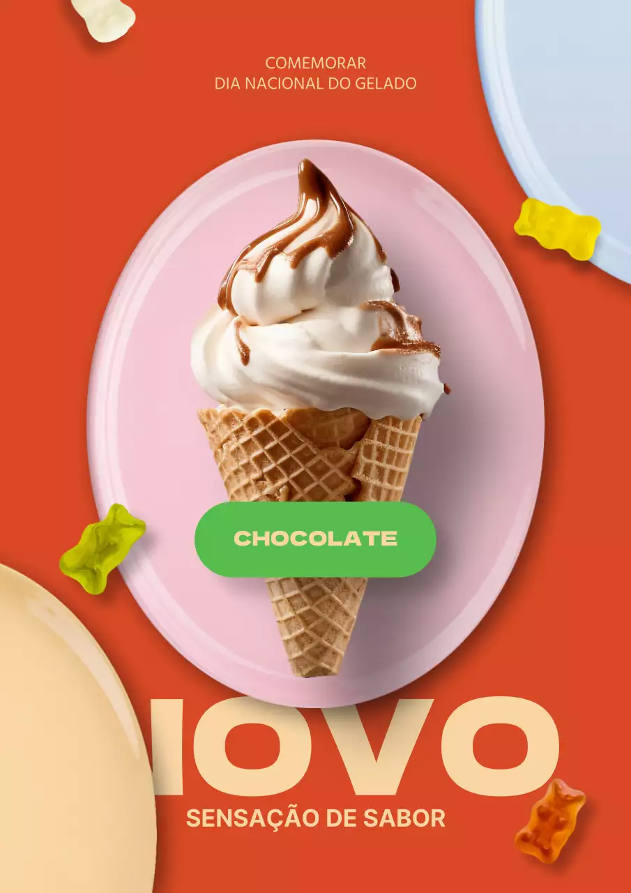 Promover um novo menu de gelados com cores vermelhas e beges modernas