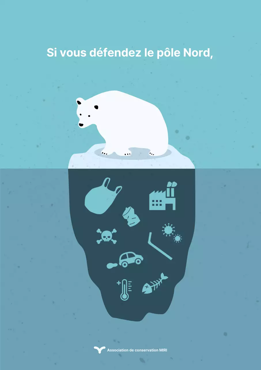 Affiche tridimensionnelle sur la conservation de l'ours polaire avec design plat