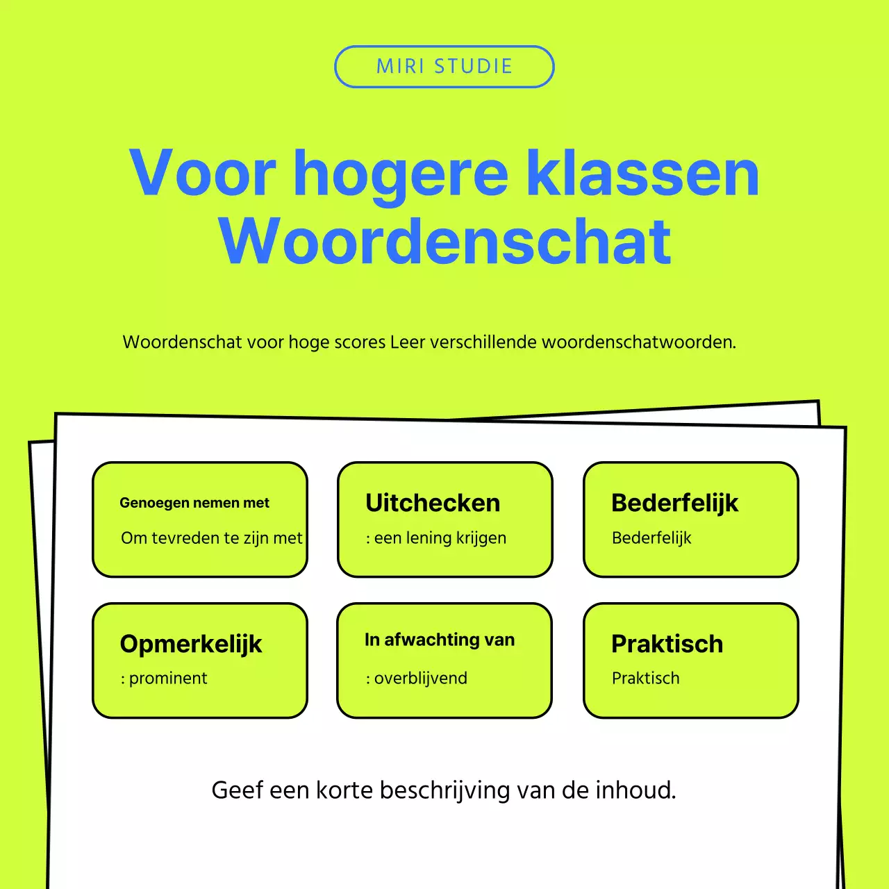 Een eenvoudige schoolprospectus in limoengroen en blauw