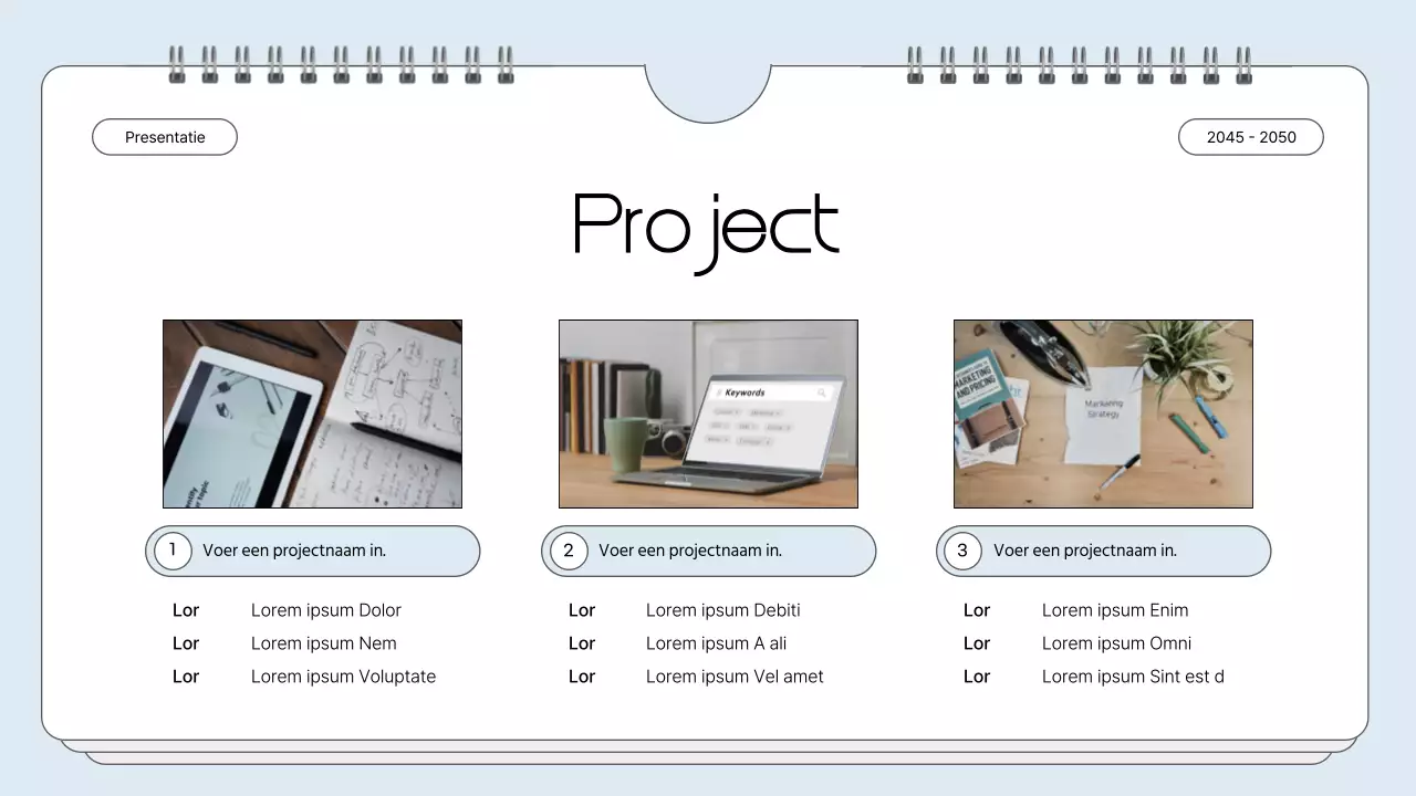 Portfolio met eenvoudig notitieframe in lichtblauw
