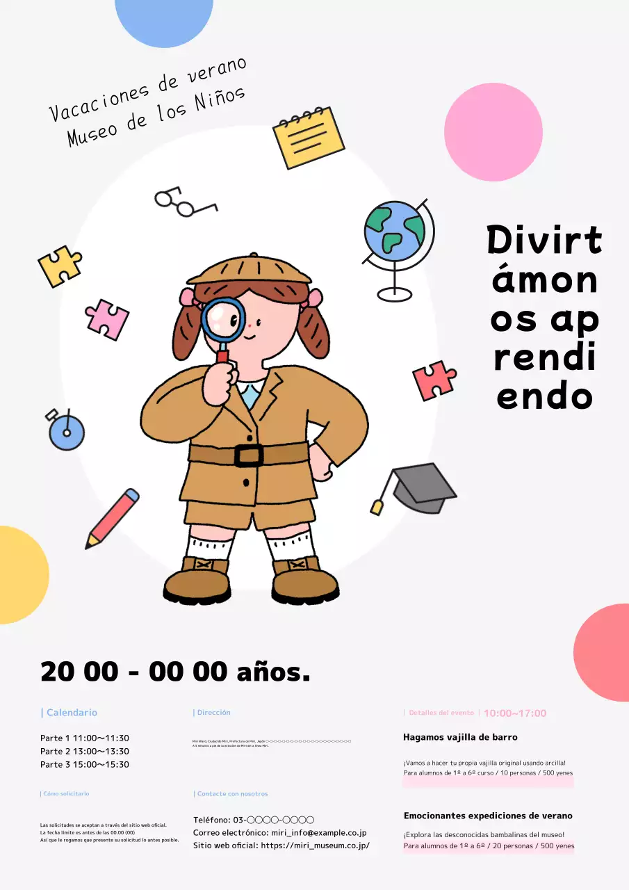 Publicidad para un precioso evento de experiencias infantiles en rosa y azul cielo.