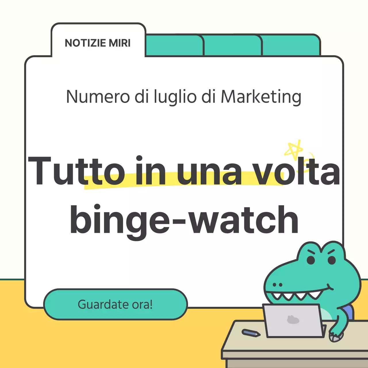 Un breve annuncio di marketing kitsch giallo e menta della settimana