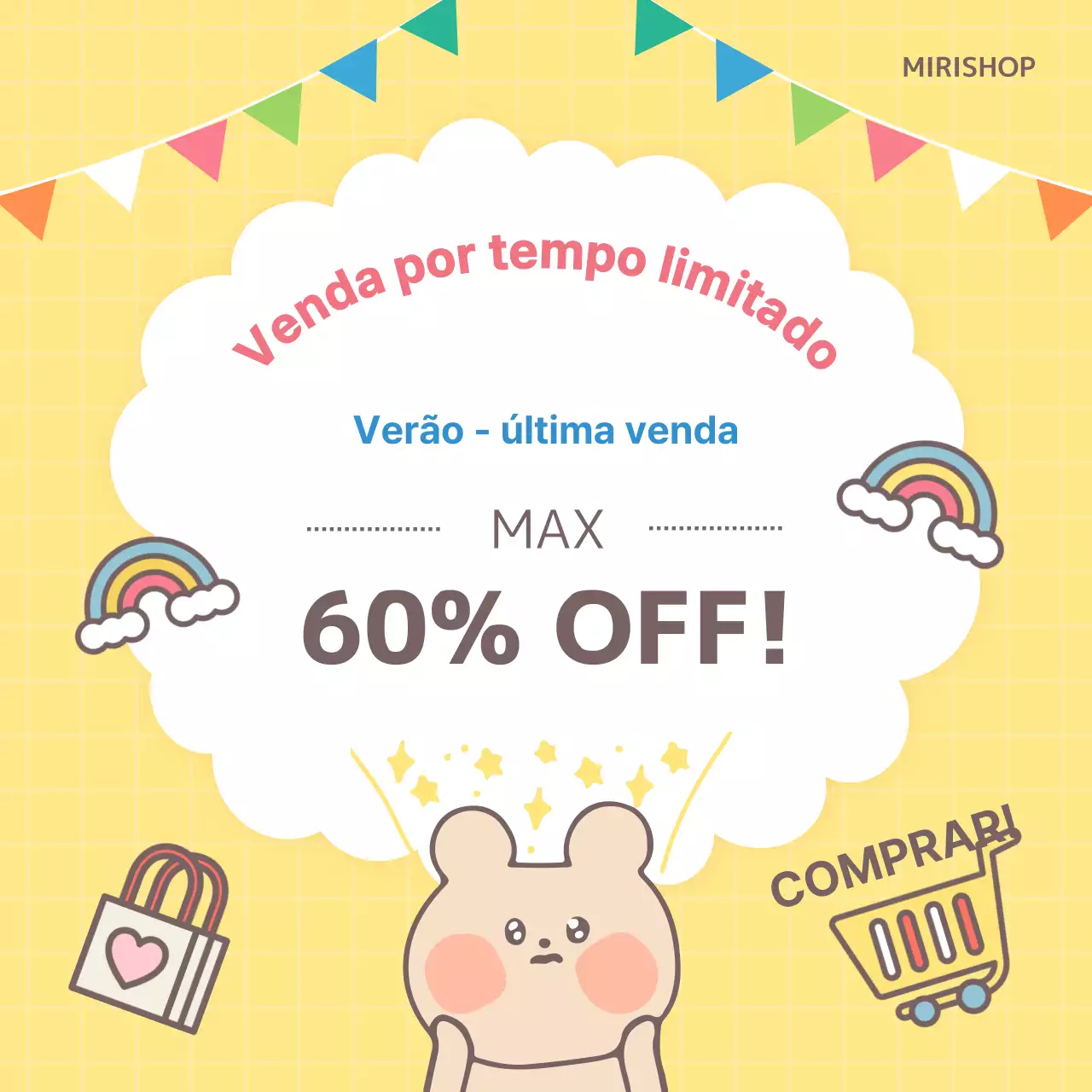 Um simples posto de venda a prazo em amarelo e arco-íris